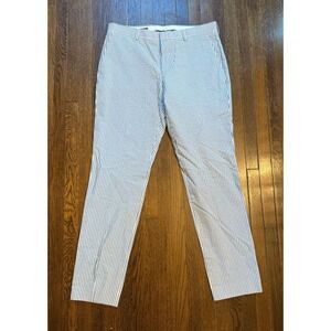 J.Crew Ludlow Slim Pants Mens 34x34 Blue Japanese Seersucker Three Looms Striped